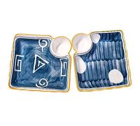 Cerficer Japanese Sushi Plates Square Dumpling and Plates Dessert Plates with Vinegar Dish Serving Trays Set of 2 for parties Microwave and Dishwasher Safe, Blue and White