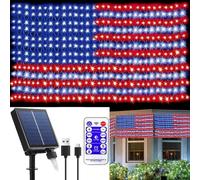 cerflyer American Flag Lights, 420 LED, Solar & Plug-in, Waterproof, 8 Light Modes, Red, White, Blue, Plastic, Outdoor Decor