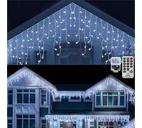 CERIAL 20M Outdoor Christmas Icicle Lights Curtain Fairy Lights Mains Powered Window Curtain Lights Plug in Outside Ice Eaves Lights with 108 Drops for Indoor Wall Gazebo Decorations, White
