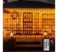 CERIAL 4M X 1M Icicle Lights Christmas Fairy Lights, 200LED Curtain Light Waterfall Wall Light Solar Icicle Light Christmas Outdoor,Green Wire with Remote,Waterproof for Gazebo Balcony,Warm White