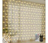 CERIAL 4M X 2M Christmas Curtain Lights Plug in,300LED Diamond Shape Window Curtain Icicle Lights with Remote,Hanging Waterfall Indoor Fairy Light,Waterproof,Connectable for Gazebo Wall(Warm White)