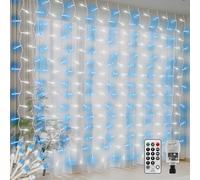 CERIAL 4M X 2M Curtain Lights Christmas Fairy Lights Plug in,300LED Diamond Shape Backdrop Window Curtain Lights for Room,Hanging Waterfall Icicle Light,Waterproof,Connectable for Xmas(Blue+White)