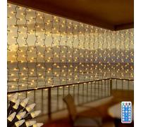 CERIAL Curtain Lights Christmas Fairy Lights 2M X 2M 200LEDs Diamond Hanging Backdrop Curtain Fairy Lights Solar Waterfall Wall Light with Remote,Timer,Waterproof for Window Roof Eaves