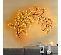 CERIAL Lighted Willow Vine Lights for Bedroom Home, 8Ft Outdoor Indoor Twig Wall Lights Artificial Plants Tree Branches Lights Walls Decor 144 LEDs with Remote for Room Home(Warm White)