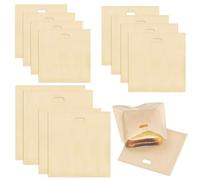 CERICAI 12 PCS Reusable Non-Stick Toaster Bags, PTFE, Self Seal, Beige, Perfect for Sandwiches, Pizza, Panini, Microwave, Grill, Air Fryer