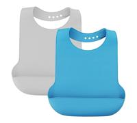 CERICAI 2Pcs Washable Silicone Adult Bibs for Elderly, Reuasable Adult Dining Bibs for Eating Washable Wipeable Easy Clean for Men, Women, Waterproof Feeding Bib Clothing Protectors (Grey & Blue)