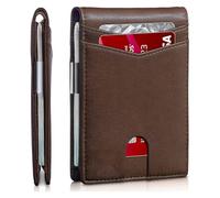 CERICAI Men Wallets Sleek Slim RFID Blocking Faux Leather Wallets with Strong Money Clip & ID Window up to 12 Credit Card Holder, Minimalist Bi-Fold Wallets for Men UK (Brown)