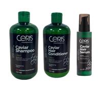 Ceris Caviar Hair Care 3-in-1 Set - 400ml Shampoo + 400ml Conditioner + 100ml Serum | Caviar Extract & Vitamins for Nourished, Stronger, Shinier Hair | Sulfate & Paraben Free Professional Formula