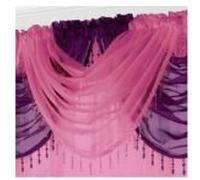 Cerise Pink Voile Curtain Swag with Crystal Beaded Trim