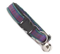 Cerise Purple Tartan Pattern Cat Collar. Beautiful cat safety collars with bell available in a range colours made in the UK from strong webbing and pretty gingham material…