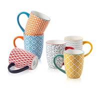 Cerkik Ceramic Coffee Mugs Set - 470ml Large Porcelain Tea Cups with Handle for Women Men Cocoa Latte Cappuccino - Christmas Housewarming Gift - Microwave Dishwasher Safe - Set of 6 - Assorted Colors