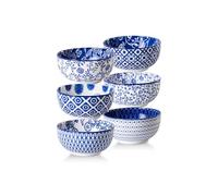 Cerkik Ceramic Dessert Bowls Set - 350 ml Small Cereal Bowl for Kitchen - 12 oz Porcelain Ice Cream Bowl for Salad, Ramen, Fruits, Side Dishes - Microwave Dishwasher Safe - Set of 6 - Vintage Blue