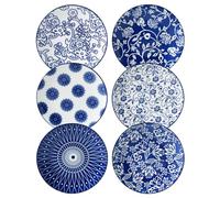 Cerkik Ceramic Dessert Plates Set - 15.2 cm Small Appetizer Plates for Kitchen - Salad Plate for Cake Snacks Side Dish, Microwave Dishwasher Safe, Gift, Vintage Blue