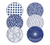 Cerkik Ceramic Dinner Plates Set - 26.6 cm Large Kitchen Porcelain Salad Serving Dishes for Pasta Steak Pancakes Pizza - Scratch Resistant Microwave Oven Dishwasher Safe - Set of 6 - Vintage Blue