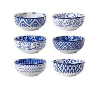 Cerkik Ceramic Dipping Bowls Set - Mini 2.7 Oz Soy Sauce Dishes - 3 inch Small Side Dishes for Appetizers Charcuterie Sushi Sauce Snack Soy - Pinch Bowls for Kitchen Prep - Set of 6 - Vintage Blue