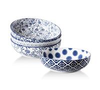 Cerkik Ceramic Large Pasta Bowls - 45 OZ Salad Bowls 8 inch Wide Serving Bowls for Soup Dessert Noodle Dinner Fruit Bowls - Microwave Dishwasher Safe - Set of 4 - Vintage Blue