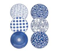 Cerkik Ceramic Salad Plates Set - 21.5 cm Small Round Dessert Dishes for Kitchen Dinner Pasta Appetizer Sandwich - Scratch Resistant Porcelain Microwave Oven Dishwasher Safe - Set of 6 - Vintage Blue