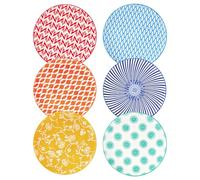 Cerkik Ceramic Salad Plates Set - 22 cm Small Round Kitchen Dinner Dishes for Dessert Pasta Appetizer Sandwich - Scratch Resistant Porcelain Microwave Dishwasher Safe - Set of 6 - Assorted Colors