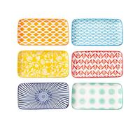 Cerkik Rectangle Serving Plates Set - 21 cm Rectangular Ceramic Dinner Appetizer Dishes - Porcelain Platters for Sushi Dessert Pasta - Oven Microwave Dishwasher Safe - Set of 6 - Assorted Colors