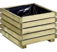 Cerland Kub Outdoor Square Wooden Planter 40 × 40 × 28 cm - Pressure-Treated Scots Pine Raised Garden Planter Box, Liner Included, Rustic Slatted Design for Flowers, Herbs & Patios