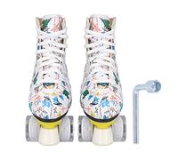 Cerlyiont Double Row 4 Wheel Roller Skates White Graffiti Skating Shoes Kids and Adults (39)