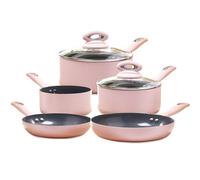 Cermalon Matt Blush Pink 5 Piece Cookware Set and 2 Glass Lids, Pink