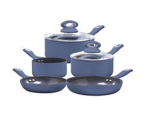 Cermalon Matt Blue 5-Piece Cookware Set - Includes 2X Frying Pans and 3X Saucepans with Grey Sparkle Ceramic Non-Stick Coating - Compatible for All Types of Hobs - PTFE and PFOA Free