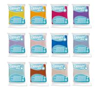 CERNIT - Pack of 12 Blocks of Polymer Paste - Ceramic Effect (semi-Opaque) - Opaline Modelling Clay - 12 Different Colours - 56 g Blocks - CE0880012K01C