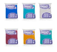 CERNIT CE9256275AMZC - Un lot de 6 Pains de Pâte Polymère Translucide - Pâte à Modeler à Cuire - 6 Blocs de 56 g (Saphie, Turquoise, Rubis, Emeraude, Ambre et Blanc)
