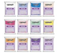 CERNIT - Pack of 12 Blocks of Polymer Paste - Ceramic Effect (semi-Opaque) - Opaline Modelling Clay - 12 Different Colours - 56 g Blocks - CE0880012K01C