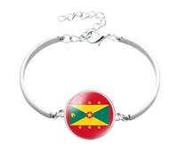 Cernomal Grenada Flag Bracelet - Glass Dome Cabochon Charm Button Bangle, North America Flag Wristband Adjustable Bracelet Souvenir Gift For Men Women,White,Long:16Cm
