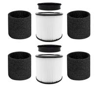 CERO 90304 Replacement Filter Compatible with Shop Vac 90304, 90350, 90333, 90585, 5 Gallon Up Wet/Dry Vacuum Cleaners (2 replacement filter+2 lids+4 foam sleeve filters)