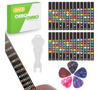 CeroDimo Guitar Fretboard Stickers Set - 2 Pcs Color-Coded Note Decals, 5 Guitar Picks, 1 Pin Puller for 6-String Acoustic & Electric Guitars - Easy-to-Read Learning Aid for Beginners and Pros