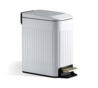CEROELDA Small Bathroom Trash Can with Lid Soft Close-5L/1.3 Gal Slim Garbage Can-Metal Step Wastebasket-Rectangle Narrow Waste Bin for Office, Bedroom, Toilet, Live Room (Embossed-White)
