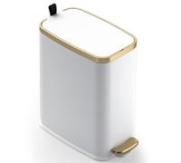 CEROELDA Small Bathroom Trash Can with Lid Soft Close-5L/1.3 Gal Slim Garbage Can-Metal Step Wastebasket-Rectangle Narrow Waste Bin for Office, Bedroom, Toilet, Live Room (White)