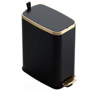 CEROELDA Small Bathroom Trash Can with Lid Soft Close-5L/1.3 Gal Slim Garbage Can-Metal Step Wastebasket-Rectangle Narrow Waste Bin for Office, Bedroom, Toilet, Live Room (Black)