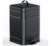 CEROELDA Small Trash Can with Lid-5L/1.3 Gal,Stainless Steel Outdoor Dog Poop Garbage Can-Farmhouse Retro Metal Waste Bin w/Step Pedal for Bathroom Bedroom Office-Soft Close-Black