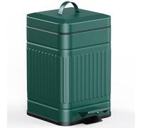 CEROELDA Small Trash Can with Lid-5L/1.3 Gal,Stainless Steel Outdoor Dog Poop Garbage Can-Farmhouse Retro Metal Waste Bin w/Step Pedal for Bathroom Bedroom Office-Soft Close-Green