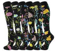 cerpite Compression Socks for Women & Men 6 Pairs Knee High Compression Socks 20-30 mmhg Best for Running,Nurse,Travel, Assorted - 23, S-M