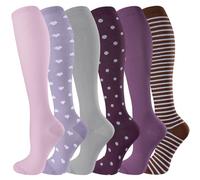 cerpite Compression Socks for Women & Men Circulation 6 Pairs Compression Socks 20-30 mmhg Best for Running,Nurse,Travel, Assorted - 13, S-M