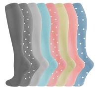cerpite Compression Socks for Women & Men Circulation 8 Pairs Compression Socks 20-30 mmhg Best for Running,Nurse,Travel, A-03-pink, L-XL