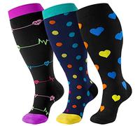 cerpite Plus Size Compression Socks Wide Calf for Women & Men 20-30 mmhg-Extra Wide Calf Knee High Support Socks for Nurse, 03-Black Love Plus, XXL