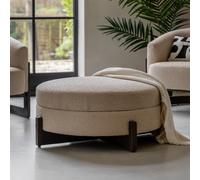 Cerron Round Boucle Storage Footstool with Dark Wood Legs taupe