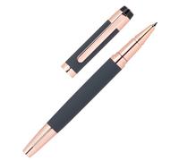 Cerruti 1881 Rollerball Pen ?THAMES? | Stainless Steel with Grey Rubberized Lacquer And Gold Plating | Black Ink | Gift Box
