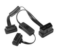 CERRXIAN 2FT 0.6M OBD-II OBD2 16 Pin Male to Dual Female Splitter Flat Extension Cable Adapter with Switch