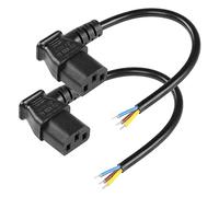 CERRXIAN 2PCS 1FT 90 Degree Left IEC 320 C13 Female 3 Pin with Open Wiring Stripped, Heavy Duty Replacement C13 to Bare Wire Power Supply Cable,Pigtail Open Cable