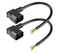 CERRXIAN 2PCS 1FT 90 Degree Left IEC 320 C14 Male 3 Pin with Open Wiring Stripped, Heavy Duty Replacement C14 to Bare Wire Power Supply Cable,Pigtail Open Cable