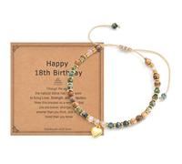 CERSLIMO 10 11 12 13 14 15 16 18 21 Year Old Gifts for Girls - Natural Beaded Bracelet with Lovely Heart Charm, Birthday Gifts Decorations Card for Girls Christmas Stocking Stuffers Easter Basket