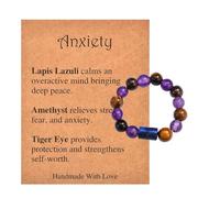 CERSLIMO Anxiety Bead Rings for Women Men Teen Girls Boys - Natural Stone Crystal Healing Stretch Ring, Gemstone Protection Anxiety Gifts Jewelry Birthday Christmas