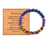 CERSLIMO Anxiety Bracelet for Women Men Teen Girls Boys - Natural Bead Stone Crystal Healing Stretch Link Bracelets, Gemstone Protection Anxiety Gifts Jewelry Birthday Christmas